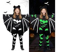 KEEBAX Halloween Costumes De Chauve-Souris Phosphorescents Pour Enfant: Combinaisons De Chauve-Souris Pour Enfants Ailes De Chauve Pour Carnaval Cosplay (S(110-120CM))