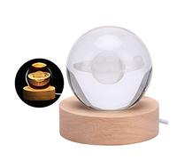 Keebgyy Veilleuse Galaxie 3D, Boule de Cristal du Système Solaire, Base de Lumière LED en Bois, Gravure Laser Planète Holographique, Cadeau (Saturne)