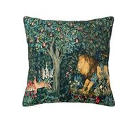 Keebik William Morris - Housse de coussin décorative douce motif animaux lion et lièvres à motif floral bleu vert pour décoration d'intérieur, salon, lit, canapé, voiture, 40,6 x 40,6 cm