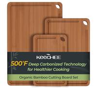 Keechee Planche à découper en bambou durable pour cuisine avec rainures profondes pour jus et poignées intégrées, idéal pour charcuterie et hacher pour la viande, les légumes et les fruits