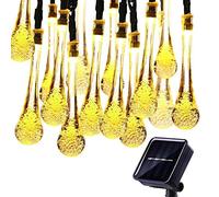 KEEDA Guirlande Lumineuses Solaire D'extérieur, 20LED Goutte d'eau,Lampe Imperméable,Luminaire Extérieur,Décoration D'extérieur (Blanc Chaud)