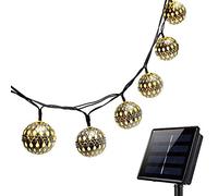 KEEDA Guirlandes lumineuses d'extérieur, 10 LED Marocaine Lanternes Guirlande Lumineuse Solaire pour Noël, Jardin, Patio, Mariage (Blanc Chaud)