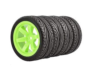 KEEDA Lot de 4 pneus RC 1:10 et jantes en plastique pour 1/10 HSP HPI Tamiya RC sur route, touring, course, drift (vert)