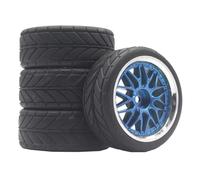KEEDA RC Pneu de voiture en caoutchouc avec jantes en plastique pour voiture de tourisme Traxxas HSP HPI Yokomo Tamiya TT01 TT02 1/10 RC On Road Voiture de course (M, bleu)