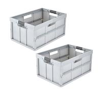 keeeper benno 2x Boîte pliable professionnelle robuste avec poignées soft-touch, 45 l, Jusqu'à 50 kg de capacité de charge, Compatible avec les chariots de courses, 54 x 37 x 27,5 cm, Light Silver
