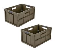 keeeper benno 2x Boîte pliable professionnelle robuste avec poignées soft-touch, 45 l, Jusqu'à 50 kg de capacité de charge, Compatible avec les chariots de courses, 54 x 37 x 27,5 cm, Olive