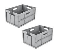 keeeper benno 2x Caisse pliante professionnelle robuste avec poignées soft-touch, 45 l, Jusqu'à 50 kg de capacité de charge, Compatible avec les chariots de supermarché, 54 x 37 x 27,5 cm, Nordic Grey