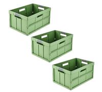 keeeper benno 3x Boîte pliable professionnelle robuste avec poignées soft-touch, 45 l, Jusqu'à 50 kg de capacité de charge, Compatible avec les chariots de courses, 54 x 37 x 27,5 cm, Eco Grass Green