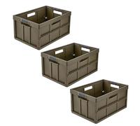 keeeper benno 3x Boîte pliable professionnelle robuste avec poignées soft-touch, 45 l, Jusqu'à 50 kg de capacité de charge, Compatible avec les chariots de courses, 54 x 37 x 27,5 cm, Olive
