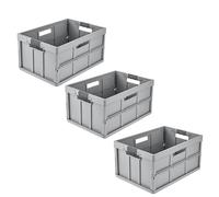 keeeper benno 3x Caisse pliante professionnelle robuste avec poignées soft-touch, 45 l, Jusqu'à 50 kg de capacité de charge, Compatible avec les chariots de supermarché, 54 x 37 x 27,5 cm, Nordic Grey