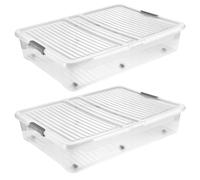 Keeeper Boîte de rangement 53 L - lot de 2 transparent avec roulettes
