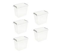 keeeper Boîte de Rangement/à clips Lara, Lot de 5 pièces, 5 x 3 l, empilable de façon modulaire, couvercle à clipser pour la fermeture, Transparent