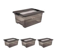 keeeper Boîte de Rangement avec Couvercle et Fermeture Coulissante, 12 L, Transparent, Crystal Grey (Lot de 4)