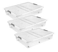 Keeeper Boîte de rangement sous lit 53 L - Lot de 3, transparent, roulettes