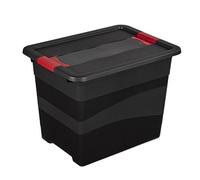 Boîte de rangement noire solide empilable 24 litres - Rouge