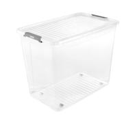 Boite plastique transparent avec roulettes 74L