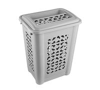 keeeper Panier à linge 60 L — fente d'insertion, design ajouré, couvercle rabattable, Nordic Grey