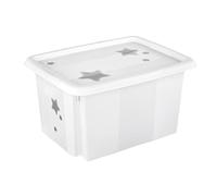 keeeper Stars Boîte de Rangement avec Couvercle, Pivotante et Empilable, Pour Enfants, 15 L, Karolina, Nordic White