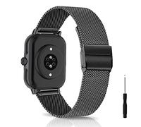 KeeFos 20mm Bracelet Compatible avec Amazfit T-Rex 3 Pro 44mm/Active 2 Square/Active 2/GTR Mini/GTR 42mm/GTS 4/GTS 4 Mini/3/Bip 3 Pro/Bip 3, Bracelet en Métal, Bracelets de Remplacement - Noir
