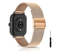 KeeFos 20mm Bracelet Compatible avec Amazfit T-Rex 3 Pro 44mm/Active 2 Square/Active 2/GTR Mini/GTR 42mm/GTS 4/GTS 4 Mini/3/Bip 3 Pro/Bip 3, Bracelet en Métal, Bracelets de Remplacement - Or rose