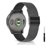 KeeFos 20mm Bracelet Compatible avec Garmin Forerunner 570 42mm/165/245/645/Approach S50/S44/Vivoactive 6/5/Venu Sq 2/Venu 2 Plus, Hommes et Femmes Bracelet, Métal Bracelets de Remplacement - Noir