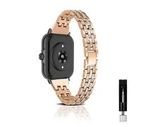 KeeFos 20mm Bracelet en Métal Compatible avec Amazfit T-Rex 3 Pro 44mm/Active 2 Square/Active 2/GTR Mini/GTR 42mm/GTS 4/4 Mini/3/Bip 3 Pro/3, Brillant Bracelet avec Des Strass - Or rose