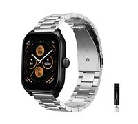 KeeFos 20mm Métal Bracelet Compatible avec Amazfit T-Rex 3 Pro 44mm/Active 2 Square/Active 2/GTR Mini/GTR 42mm/GTS 4/GTS 4 Mini/3/2e/2 Mini/2/Bip 3 Pro/Bip 3, Hommes et Femmes Bracelet - Argent