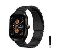 KeeFos 20mm Métal Bracelet Compatible avec Amazfit T-Rex 3 Pro 44mm/Active 2 Square/Active 2/GTR Mini/GTR 42mm/GTS 4/GTS 4 Mini/3/2e/2 Mini/2/Bip 3 Pro/Bip 3, Hommes et Femmes Bracelet - Noir