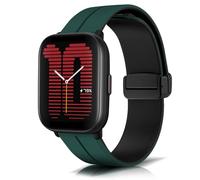 KeeFos Bracelet Compatible avec Amazfit T-Rex 3 Pro 44mm/Active 2 Square/Active 2/GTR Mini/GTR 42mm/GTS 4/4 Mini/3/Bip 3 Pro/3, Bracelet en Silicone avec Boucle Magnétique - Vert/Noir