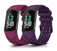 KeeFos Bracelet Compatible avec Fitbit Charge 6 / 5 - 2 Pièces Sport Silicone Souple Strap - Rouge et Violet