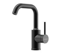 KeeGone Robinet Lavabo Salle de Bain Moderne Pivotant à 360°, Mitigeur pour Eau Chaude/Froide, Robinet en Acier Inoxydable Salle de Bain, Aérateur Économie d'Eau, Noir