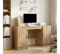 Keeiluna Bureau en chêne Artisan - 142,5 x 50 x 75 cm - Pour bureau à domicile et bureau - Table d'angle polyvalente avec espace de rangement - Pliable et durable - Pour chambre d'enfant et adolescent