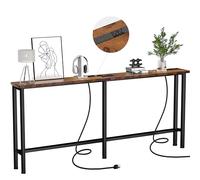 Keelian 78 Table console étroite - 2 prises de courant et 2 ports USB, cadre en métal, marron rustique, parfaite pour couloir, bureau et derrière un canapé - Assemblage facile, rallonge de 4,9 cm