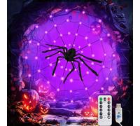 KEELYY Guirlande lumineuse en toile d'araignée d'Halloween - 8 modes - 70 LED - Décoration d'Halloween - Alimentation USB avec minuterie - Pour cour, jardin, extérieur et intérieur