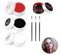 KEELYY Kit de maquillage Halloween, Faux sang + 3 couleurs de Peinture Visage Noir, Rouge et Blanc avec 3 Pinceaux, pour Fête d'Halloween, SFX, Zombie, Vampire, Cosplay