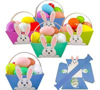 KEELYY Lot de 12 Paniers Cadeaux de Pâques, Panier de Paques en Papier, Paniers de Pâques à Assembler pour Enfants, Paniers Pâques en Papier avec Motif Lapin, Outil de Chasse aux œufs de Pâques
