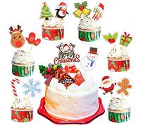 KEELYY Noël Cupcake Topper 30 Pcs Decoration Gateau Noel Santa Deer Tree Cloches Joyeux Noël Drap Cure-Dents, pour Décorer Dessert Gâteau De Noël Fête