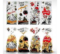 KEELYY Sacs de Bonbons Halloween, 50pcs Sacs cellophane Halloween avec 60 cravates twist, Sacs de biscuits Halloween pour emballer bonbons, biscuits, cookies, cadeaux pour enfants
