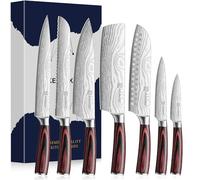 KEEMAKE Couteaux de Cuisine 7 Pièces, Couteau Cuisine Office Professionnel Chef Santoku Pain Nakiri Universel en Acier Inoxydable, pour Cuisiniers Amateurs