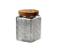 KEEMEN Bocaux de Stockage en Verre Bocaux de Stockage Vintage en Verre avec Couvercle en Bois Hermétique Bocaux à épices de Cuisine pour Bonbons, Biscuits, Grains de Café,(Grille de fenêtre carrée)