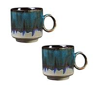 KEEMEN Lot de 2 tasses à café en céramique faites à la main avec poignée pour latte, lait, cappuccino et boissons - 150 ml - Bleu