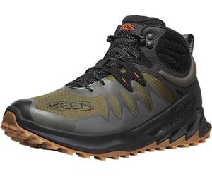 KEEN Men's Zionic Mid Height Waterproof All Terrain Hiking Boots, Dark Olive/Scarlet Ibis, 11