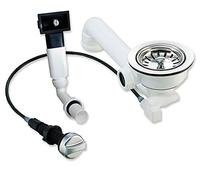 keenberk Kit d'écoulement d'évier de cuisine avec valve excentrique - Trop-plein rectangulaire pour éviers avec excentrée rotative et arc économiseur d'espace - Bonde à tamis de 114 mm - Fabriqué en