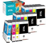 KEENKLE 27XL Compatible Cartouches d'encre Remplacement pour Epson 27 27 XL Mutipack pour Epson Workforce WF3620 WF3640 WF7110 WF7210 WF7610 WF7620 WF7710 WF7715 (Noir Cyan Magenta Jaune, 12-Pack)