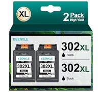 KEENKLE 302 XL 302XL Cartouches d'encre Remplacement pour Cartouche HP 302 XL pour HP 302 XL Noir pour Officejet 3830 3831 3832 4650 4654 Envy 4520 DeskJet 1110 2130 3630 3632 (2 Noir)