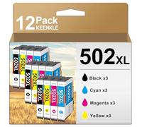 KEENKLE 502XL Cartouches Compatible pour Epson 502 502 XL pour Expression Home XP-5100 XP-5105 XP-5150 XP-5155 Workforce WF-2860 WF-2865 WF-2880 WF-2885 (3 Noir, 3 Cyan, 3 Magenta, 3 Jaune, 12-Pack)