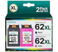KEENKLE 62XL Cartouche d'encre Remplacement pour Cartouche HP 62 Noir et Couleur 62 XL Compatibles HP Envy 5540 5640 5547 5644 5642 7640 OfficeJet 200 250 5740 5742 (1 Noir,1 Couleur)