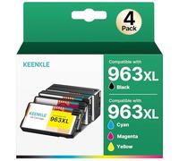 KEENKLE 963 963XL Pack de 4 Cartouches d'encre Remplacement Cartouche pour HP 963 963 XL pour HP OfficeJet Pro 9010 9012 9022 9014 9015 9013 9020 9016 9018 9025 9019 (Noir/Cyan/Magenta/Jaune)
