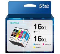 KEENKLE Lot de 5 Cartouches d'encre compatibles avec Epson 16XL Multipack 16 pour Epson WF 2630 WF-2760 WF-2660 WF-2540 WF-2750 WF-2510 WF-2530 WF-2650 WF-2010 WF-2520