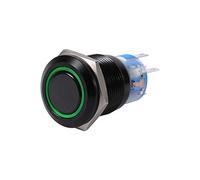 Keenso 19mm 12-24V Interrupteur à bouton-poussoir verrouillable, coque en métal noir Convient pour l'auto-verrouillage On/Off LED Contrôle du loquet Interrupteur à bouton-poussoir affleurant (vert)